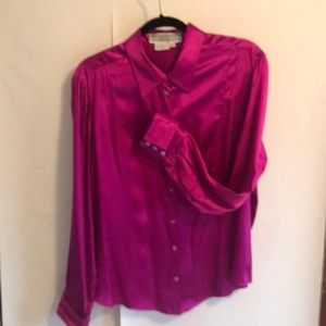 Fuchsia Pink silk blouse French cuff classic